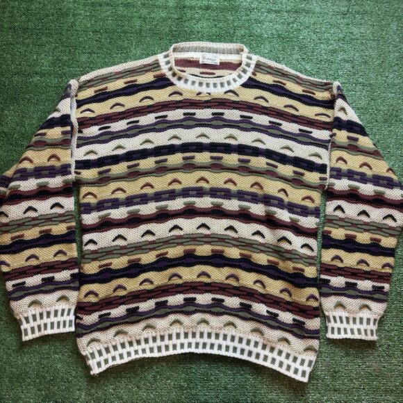 Vtg 90s Protégé Textured 3D Colorful Sweater Biggie Coogi Style Acrylic XL. USA
